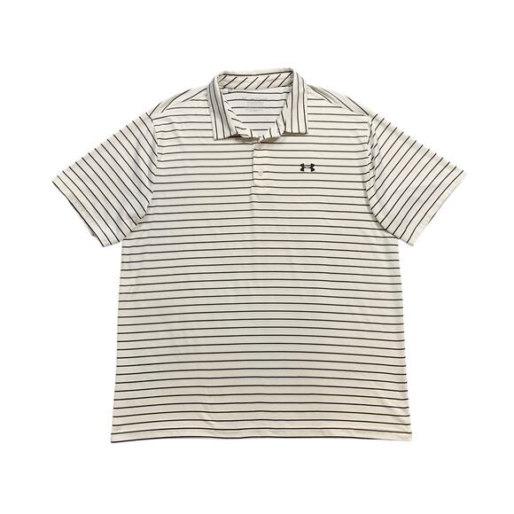 Under Armour Polo Shirt Mens 2XL White Black Playoff Striped Performance Golf - Picture 1 of 10